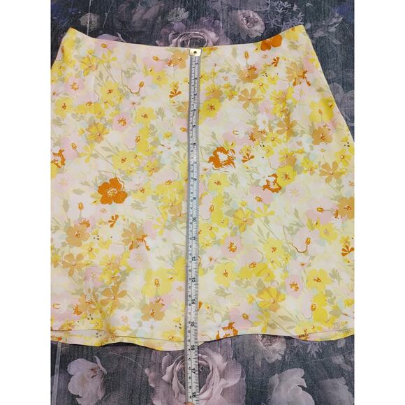 Rumor A-Line Mini Skirt High Waist Floral Print Yellow Multicolor Womens Size 10 - Picture 10 of 10